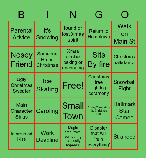 Hallmark Christmas Movie Bingo Card