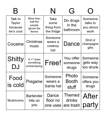 Holiday Party Bingo Card
