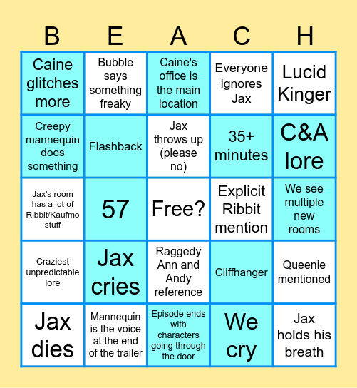 TADC ep 7 bingo Card