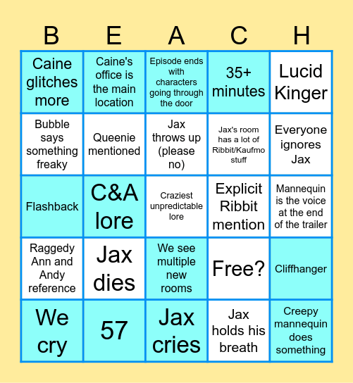 TADC ep 7 bingo Card