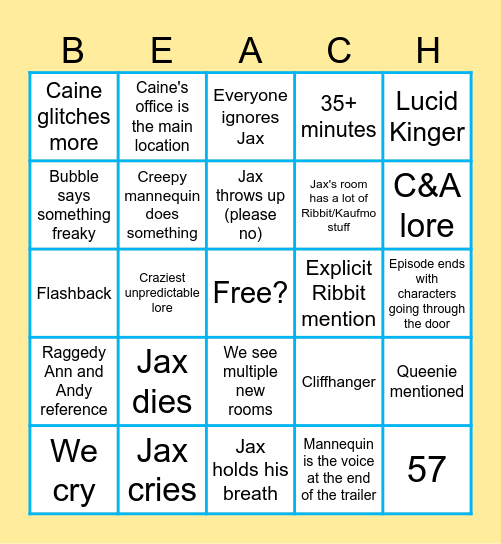 TADC ep 7 bingo Card