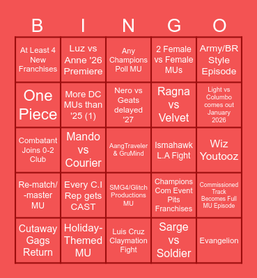 DB '26 Predictions (generalized) Bingo Card