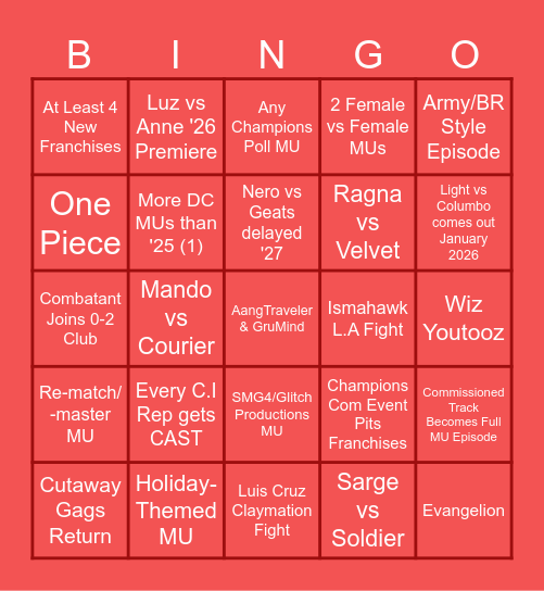 DB '26 Predictions (generalized) Bingo Card
