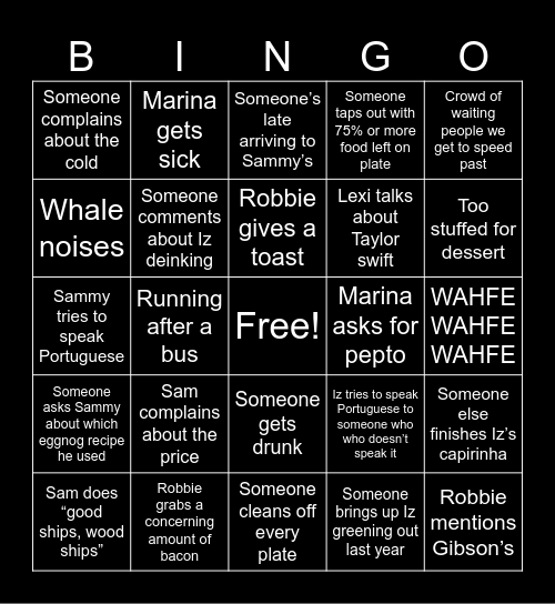 Fogo Bingo Card
