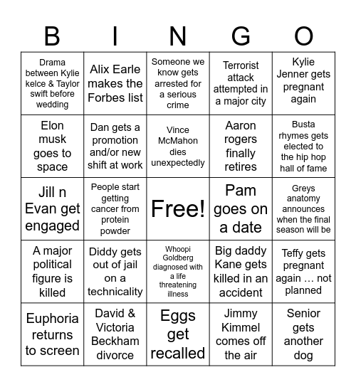 Ali’s 2026 bingo card Bingo Card