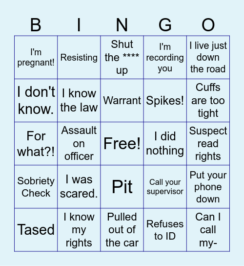 Bodycam Bingo! Bingo Card