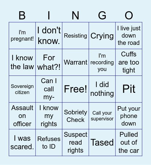 Bodycam Bingo! Bingo Card