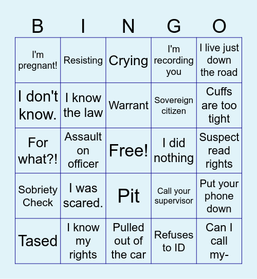 Bodycam Bingo! Bingo Card
