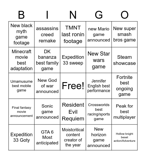 Untitled Bingo Card