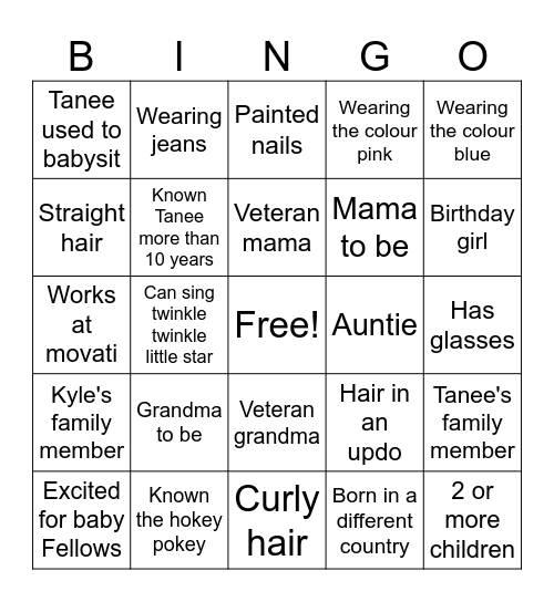 Baby Bingo Card