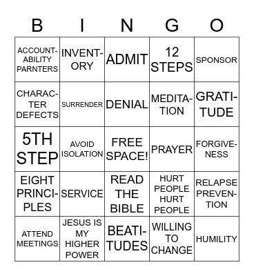 RECOVERY BINGO Card