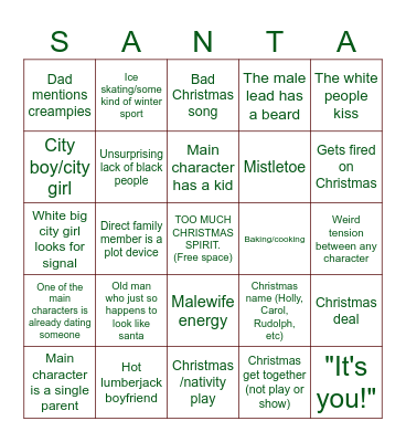 Hallmark movie bingo Card