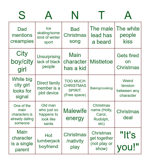 Hallmark movie bingo Card