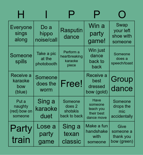 Hippo Bingo Card