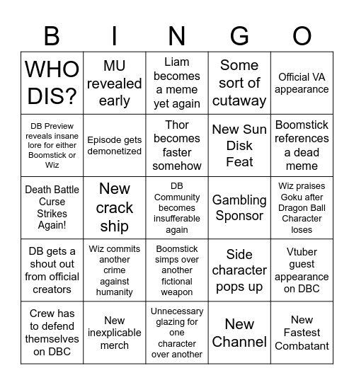 DB 2026 Outside the Season Bingo Card