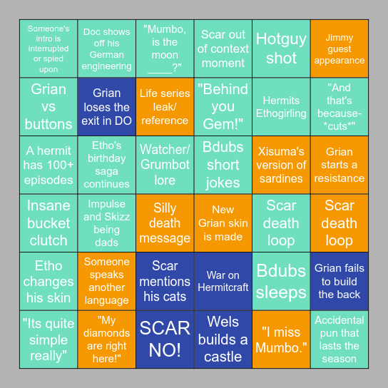 Hermitcraft 11 Bingo Card Bingo Card