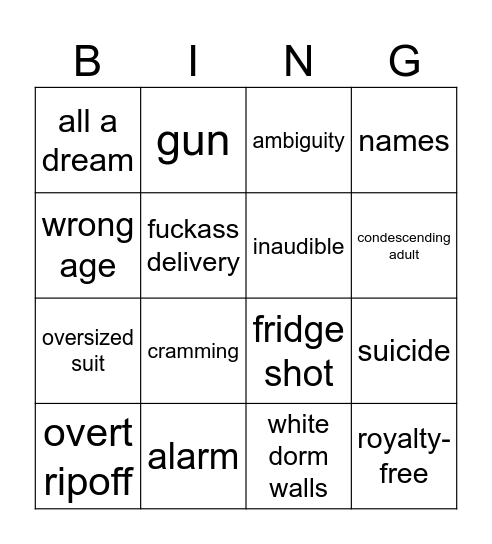 Student Film Bingo Card