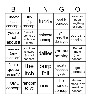 Evan Concept Bingo v2 Bingo Card