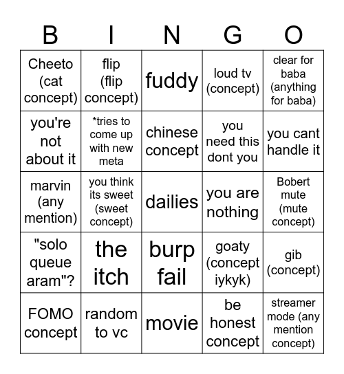 Evan Concept Bingo v2 Bingo Card