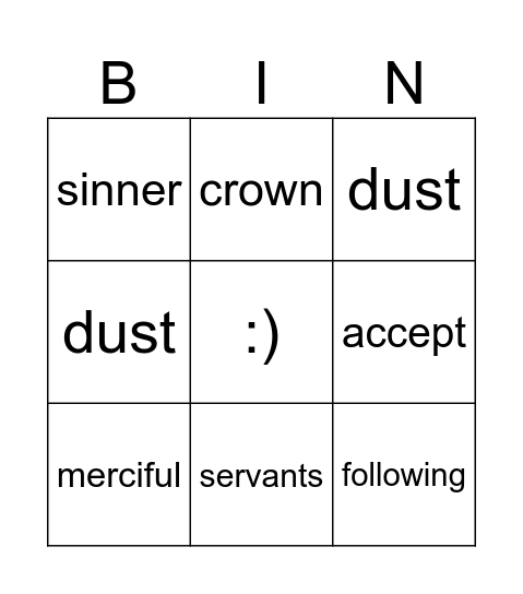 Humus Bingo Card