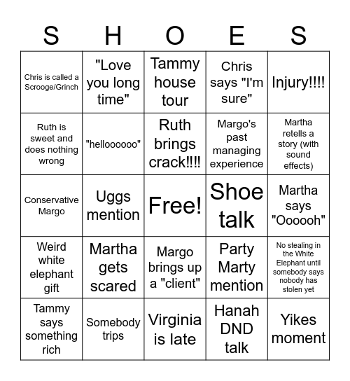 UH OH BINGO Card