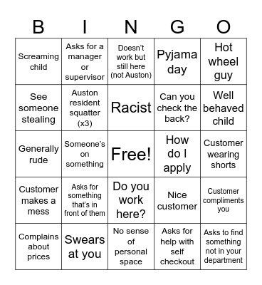 No Frills bingo (Ethan’s version) Bingo Card