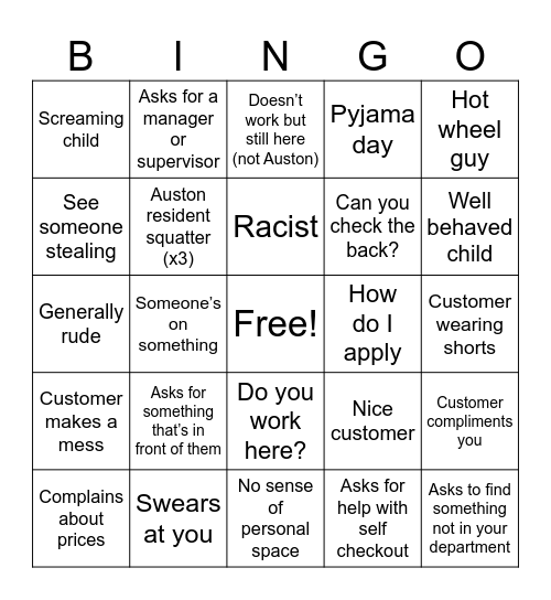 No Frills bingo (Ethan’s version) Bingo Card
