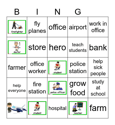 Job and Places Bingo Card