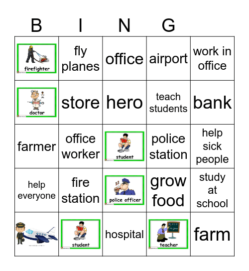 Job and Places Bingo Card