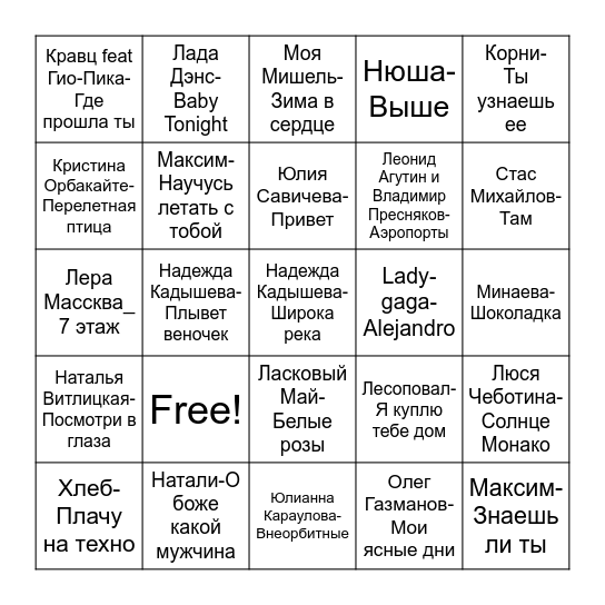 Музыкальное лото Bingo Card