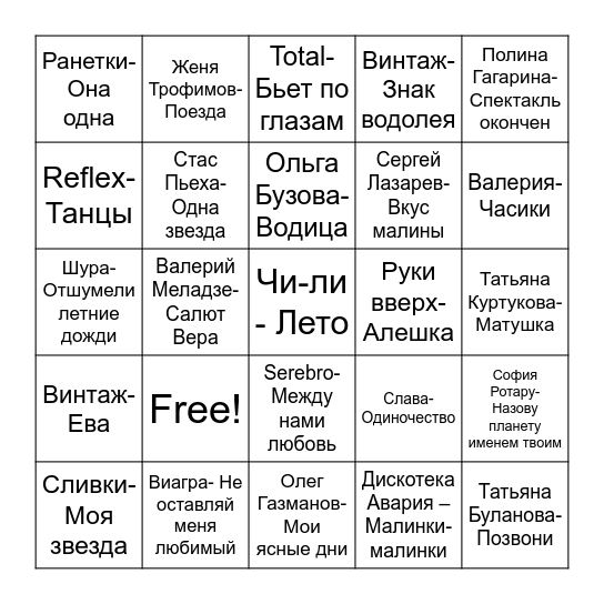 Музыкальное лото Bingo Card