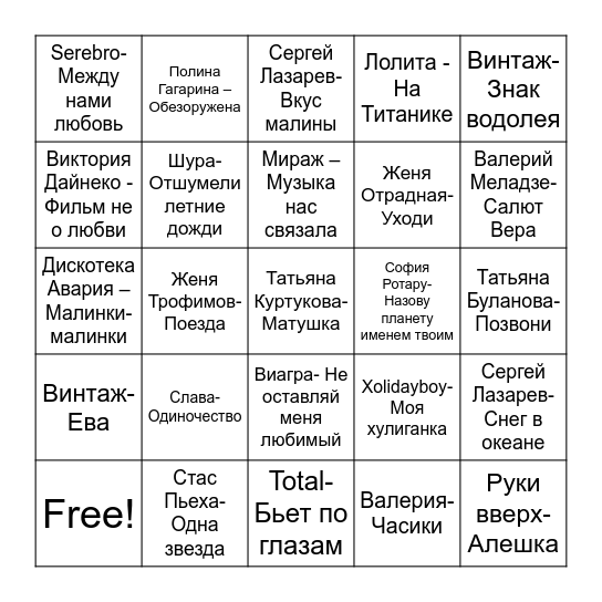 Музыкальное лото Bingo Card