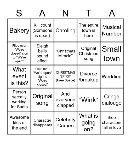 BAD CHRISTMAS MOVIE BINGO Card