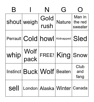 The Call of the Wild Bingo Card