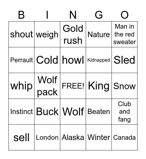 The Call of the Wild Bingo Card