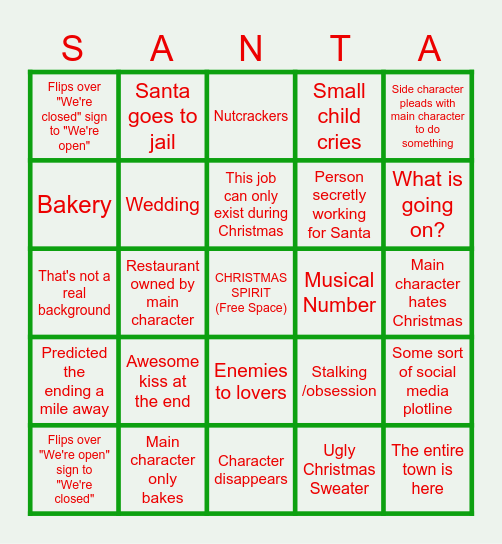 BAD CHRISTMAS MOVIE BINGO Card