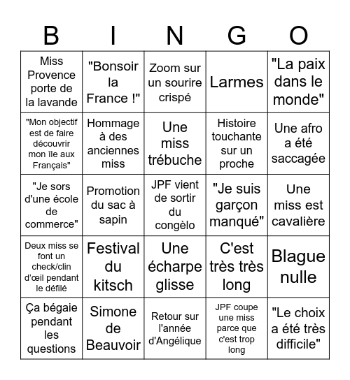 Miss France 2025 Bingo Card