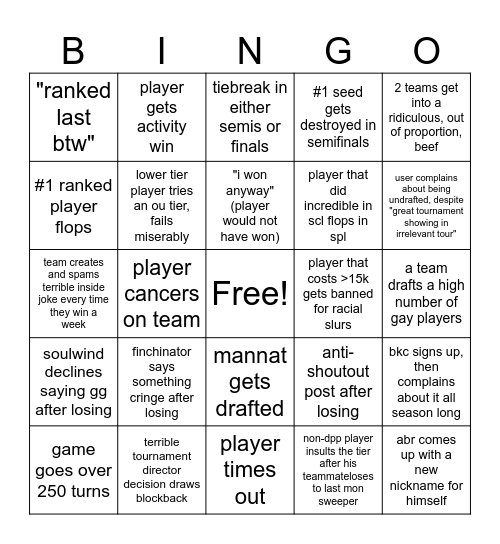 SPL XVII Bingo Card