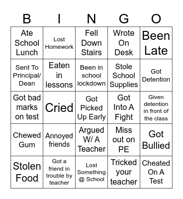 Have You Ever School Edition Bingo Card