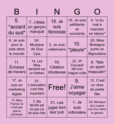 Miss France 2026 Bingo Card