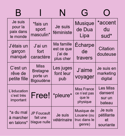 Miss France 2026 Bingo Card