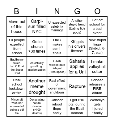 2026 BINGO Card! Bingo Card