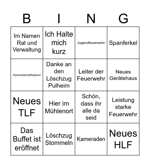 Kameradschaftsabend Bingo Card