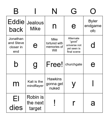 Stranger Things Predictions Bingo Card