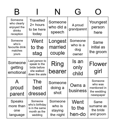 Wedding bingo Card
