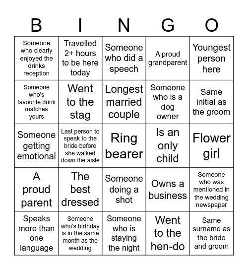 Wedding bingo Card