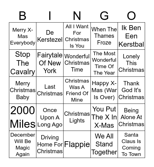 Kerstliedjes Bingo Card