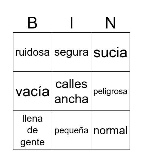 la ciudad Bingo Card