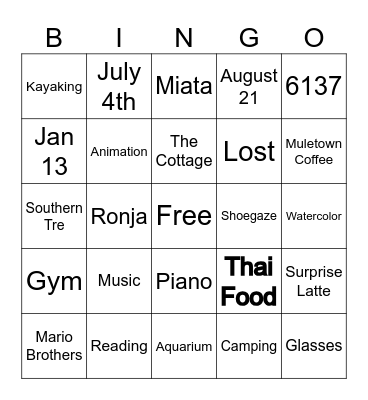 Ruth's Wedding Shower Bingo Card