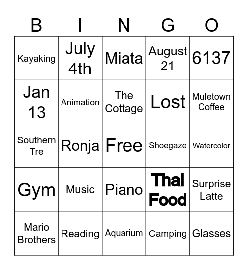 Ruth's Wedding Shower Bingo Card